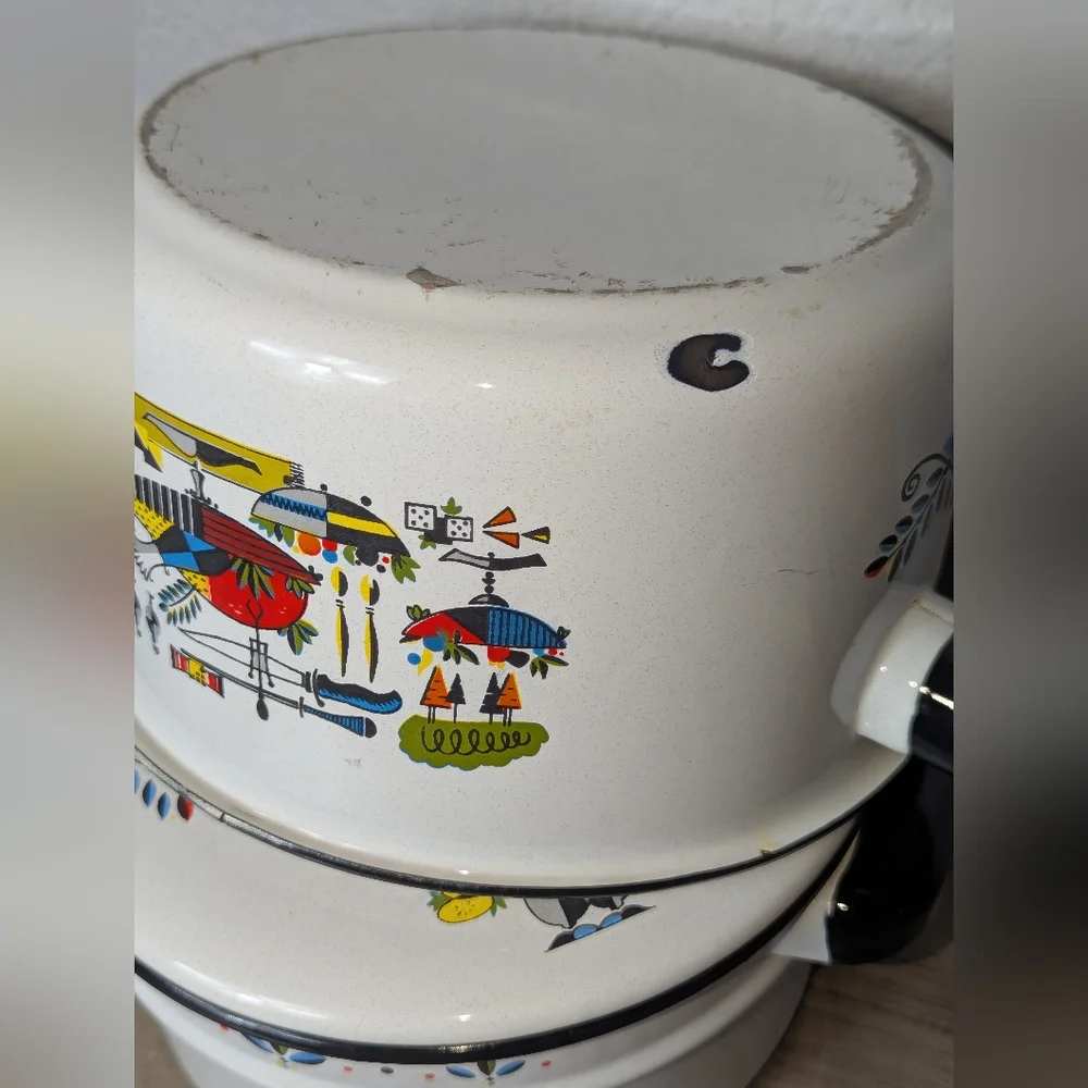 Georges Briard Enamel Ware Double Boiler Turkey Dinner Pattern